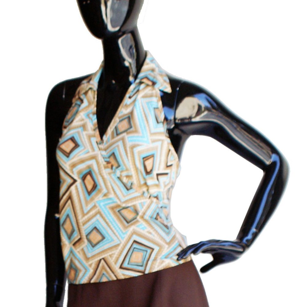 Multicolored Graphic Print Halter Top Size Small - image 6